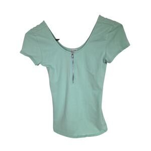 Guess Mint Green Scoop Neck Top With Zipper Detail Size XS